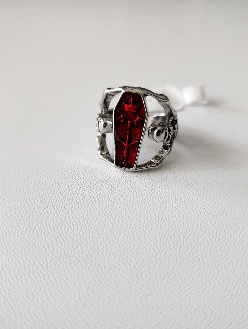 Gothic Skeletons & Red Coffin Ring- Size 6.5
